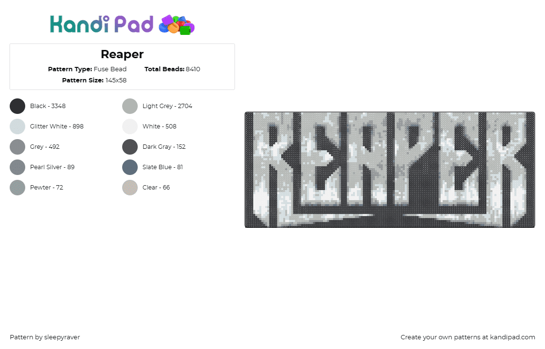 Reaper - Fuse Bead Pattern by sleepyraver on Kandi Pad - reaper,music,edm,dj,grayscale,electronic,monochrome,rhythm,beats