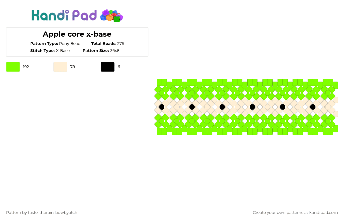 Apple core x-base (green) - Pony Bead Pattern by taste-therain-bowbyatch on Kandi Pad - green,beige,apple core,apple,food,fruit