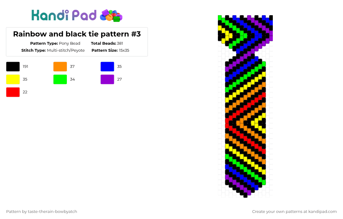 Rainbow and black tie pattern #3 - Pony Bead Pattern by taste-therain-bowbyatch on Kandi Pad - black,purple,orange,tie,rainbow
