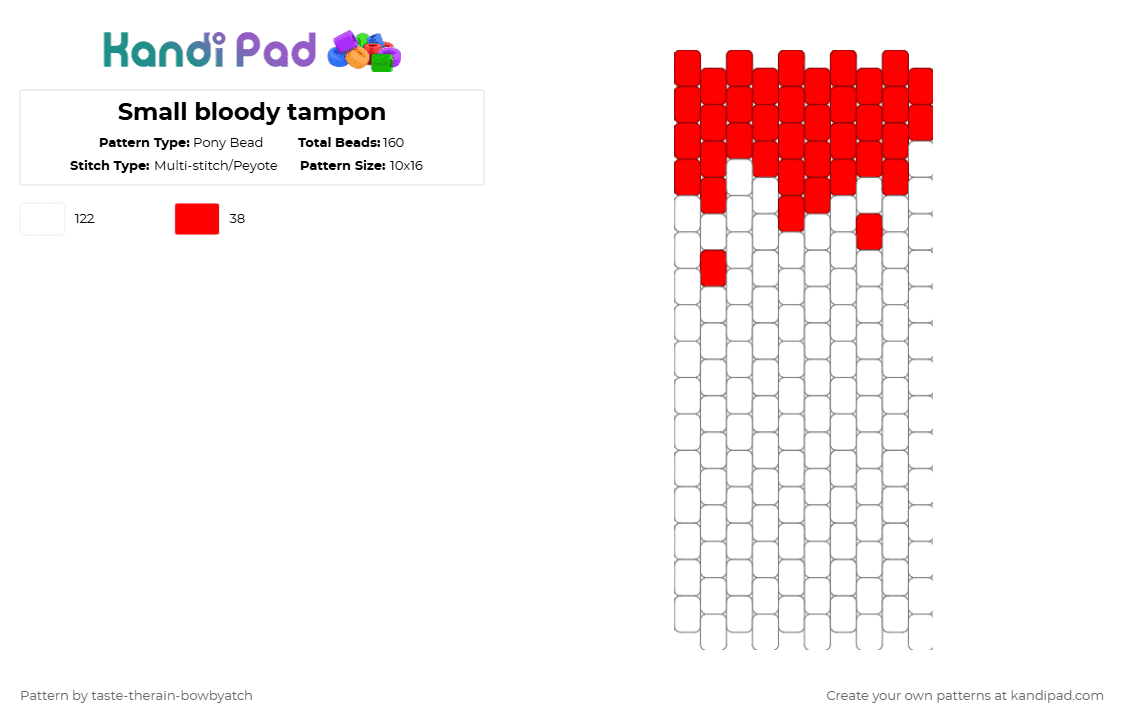 Small bloody tampon - Pony Bead Pattern by taste-therain-bowbyatch on Kandi Pad - period, tampon, white