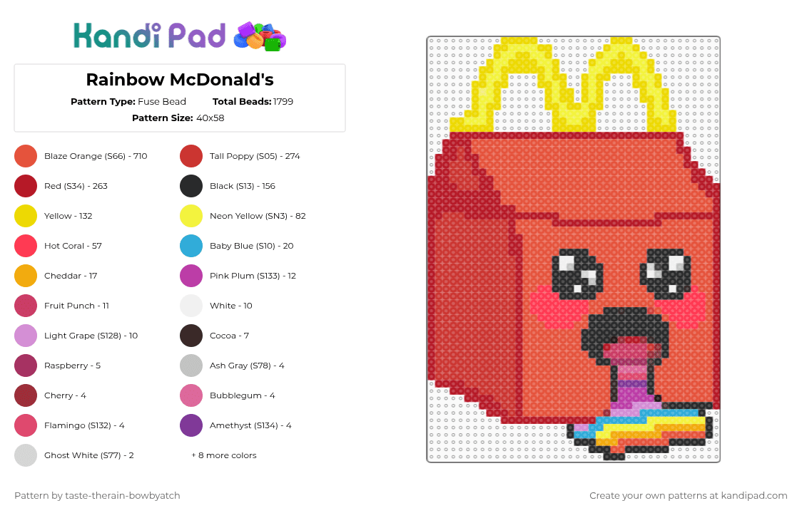 Rainbow McDonald\'s - Fuse Bead Pattern by taste-therain-bowbyatch on Kandi Pad - yellow,red,happy meal,mcdonalds,food