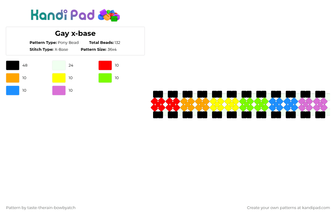 Gay x-base - Pony Bead Pattern by taste-therain-bowbyatch on Kandi Pad - orange,green,pink,colorful,rainbow,gay