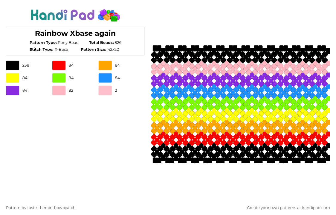 Rainbow Xbase again - Pony Bead Pattern by taste-therain-bowbyatch on Kandi Pad - colorful, gay, green, orange, pride, purple, rainbow
