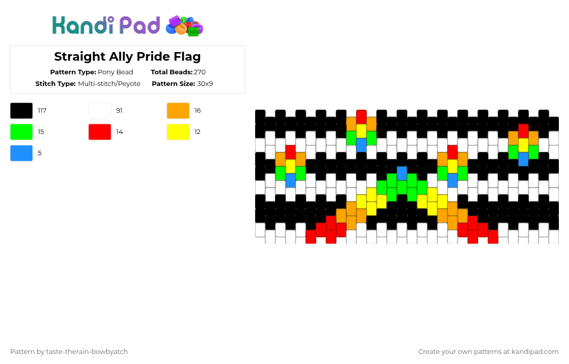 Ally Color Patterns Straight Ally Pride Flag Pony Bead Pattern - Kandi Pad | Kandi Patterns ...