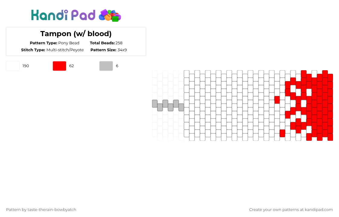Tampon (w/ blood) - Pony Bead Pattern by taste-therain-bowbyatch on Kandi Pad - white,red,blood,tampon