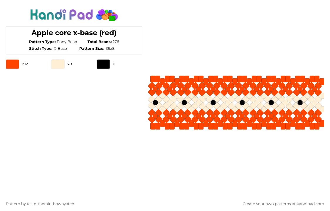 Apple core x-base (red) - Pony Bead Pattern by taste-therain-bowbyatch on Kandi Pad - red,beige,apple core,apple,food,fruit