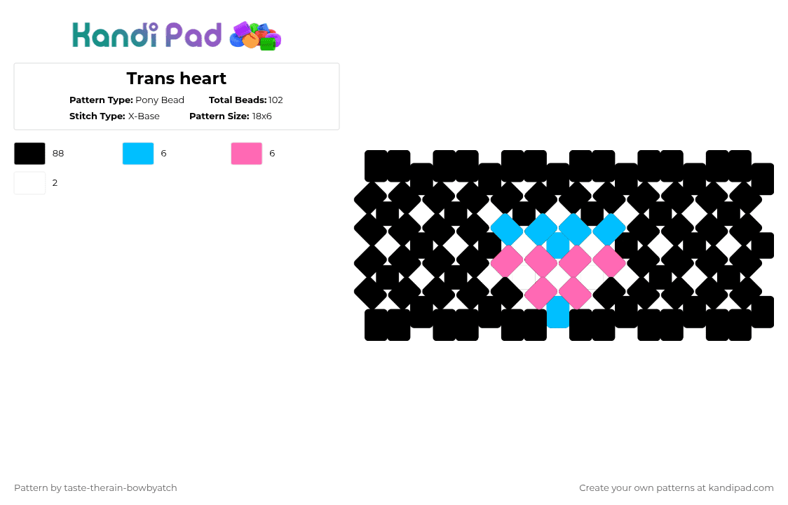 Trans heart - Pony Bead Pattern by taste-therain-bowbyatch on Kandi Pad - black,light blue,pink,trans,transgender,pride