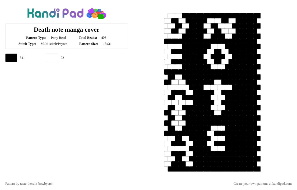 Death note manga cover - Pony Bead Pattern by taste-therain-bowbyatch on Kandi Pad - black,death note,anime,book cover