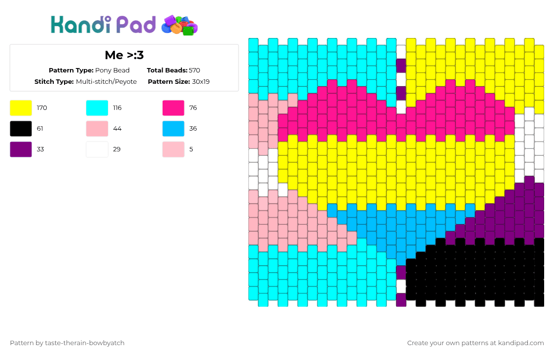 Me >:3 - Pony Bead Pattern by taste-therain-bowbyatch on Kandi Pad - yellow,pink,pride,pansexual,trans,nonbinary