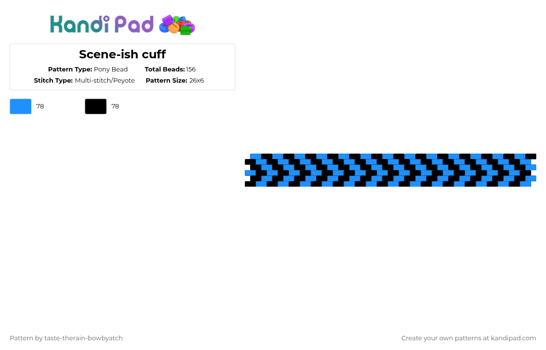 Scene-ish cuff - Pony Bead Pattern by taste-therain-bowbyatch on Kandi Pad - black, blue, light blue, scene, trippy
