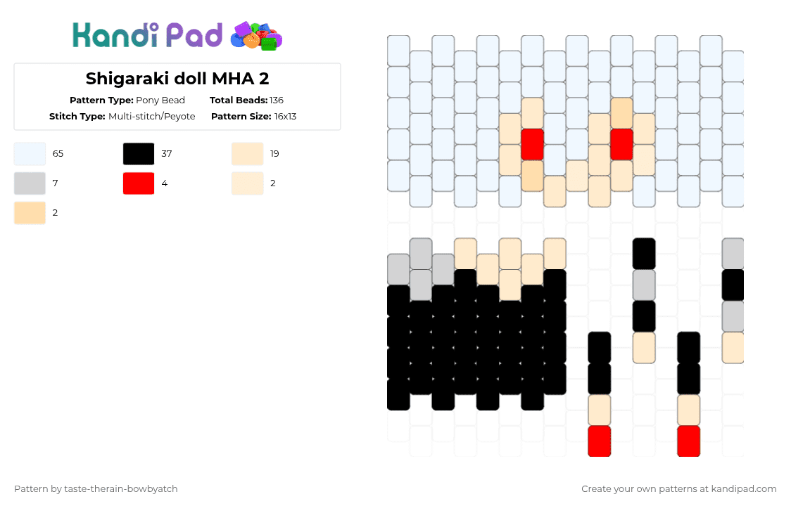 Shigaraki doll MHA 2 - Pony Bead Pattern by taste-therain-bowbyatch on Kandi Pad - white,beige,mha