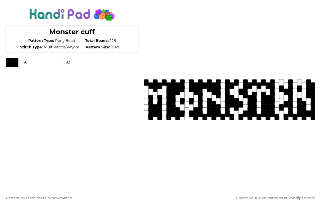 Monster cuff - Pony Bead Pattern by taste-therain-bowbyatch on Kandi Pad - black,white,monster,energy drink
