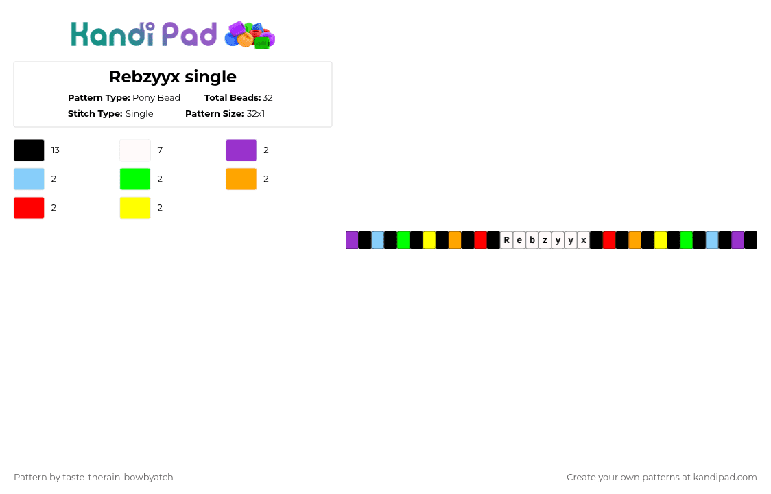 Rebzyyx single - Pony Bead Pattern by taste-therain-bowbyatch on Kandi Pad - light blue,orange,yellow,colorful,rebzyyx,scene,emo,music