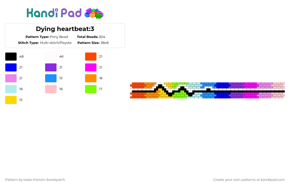 Dying heartbeat:3 - Pony Bead Pattern by taste-therain-bowbyatch on Kandi Pad - light blue,purple,pink,heart,heartbeat,rainbow,gay