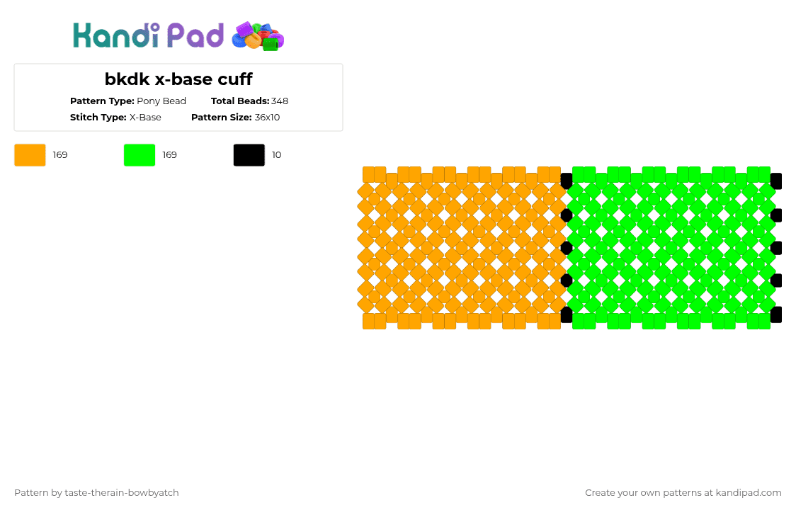 bkdk x-base cuff - Pony Bead Pattern by taste-therain-bowbyatch on Kandi Pad - orange,green,bkdk,mha,bnha,anime,bakudeku