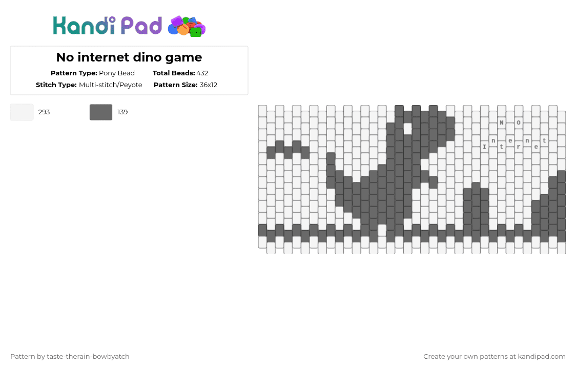 No internet dino game - Pony Bead Pattern by taste-therain-bowbyatch on Kandi Pad - white,gray,game,gaming,dino,dinosaurs