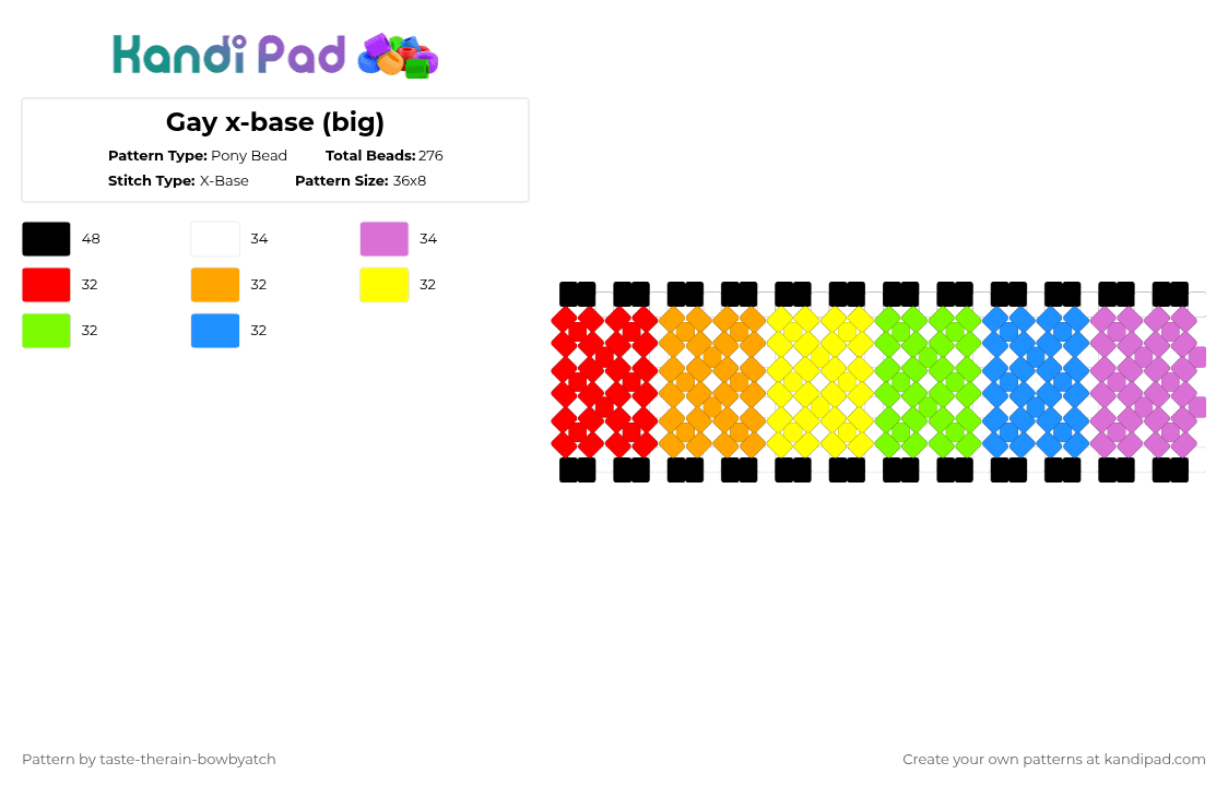 Gay x-base (big) - Pony Bead Pattern by taste-therain-bowbyatch on Kandi Pad - orange,green,pink,colorful,gay,rainbow