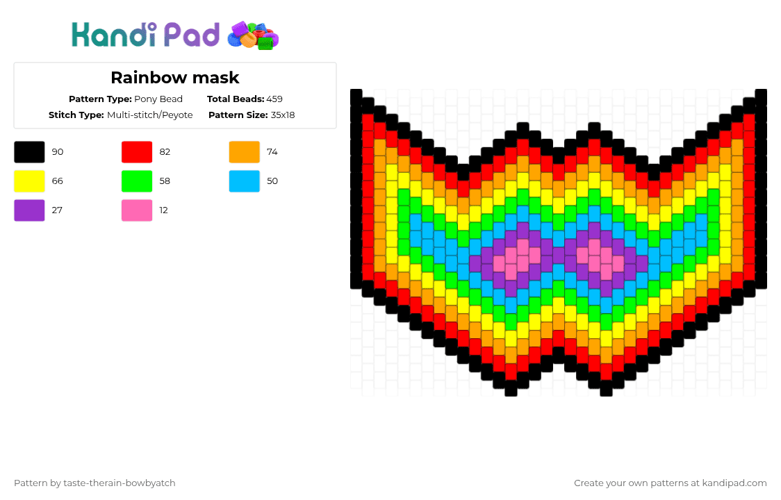 Rainbow mask - Pony Bead Pattern by taste-therain-bowbyatch on Kandi Pad - yellow,light blue,colorful