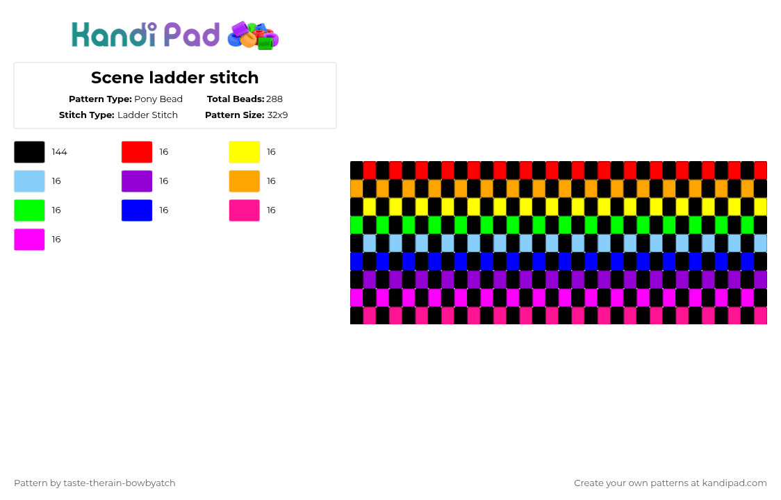 Scene ladder stitch - Pony Bead Pattern by taste-therain-bowbyatch on Kandi Pad - black,purple,pink,rainbow black,scene