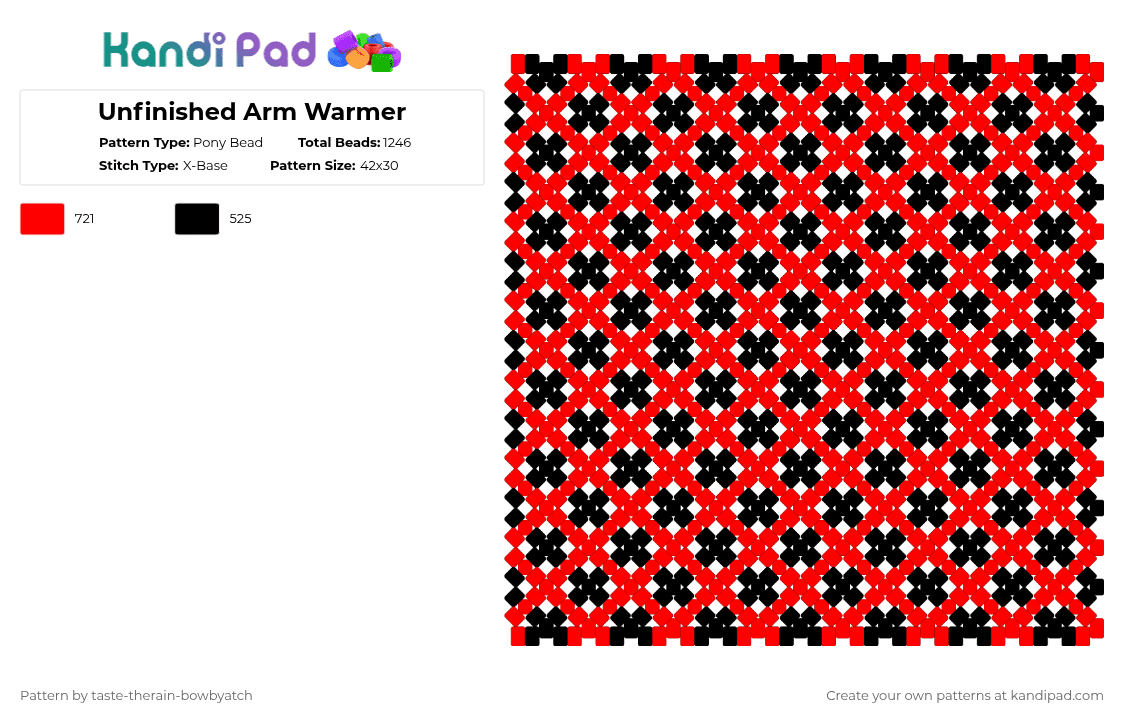 Arm Warmer 2 - Pony Bead Pattern by taste-therain-bowbyatch on Kandi Pad - black,red