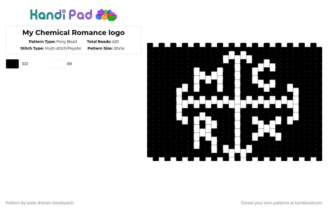 My Chemical Romance logo - Pony Bead Pattern by taste-therain-bowbyatch on Kandi Pad - black,music,my chemical romance,band,emo,scene,goth