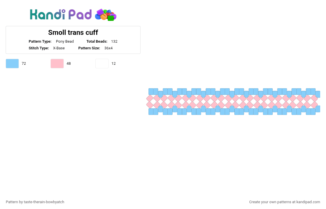 Smoll trans cuff - Pony Bead Pattern by taste-therain-bowbyatch on Kandi Pad - light blue,pink,trans,transgender,pride