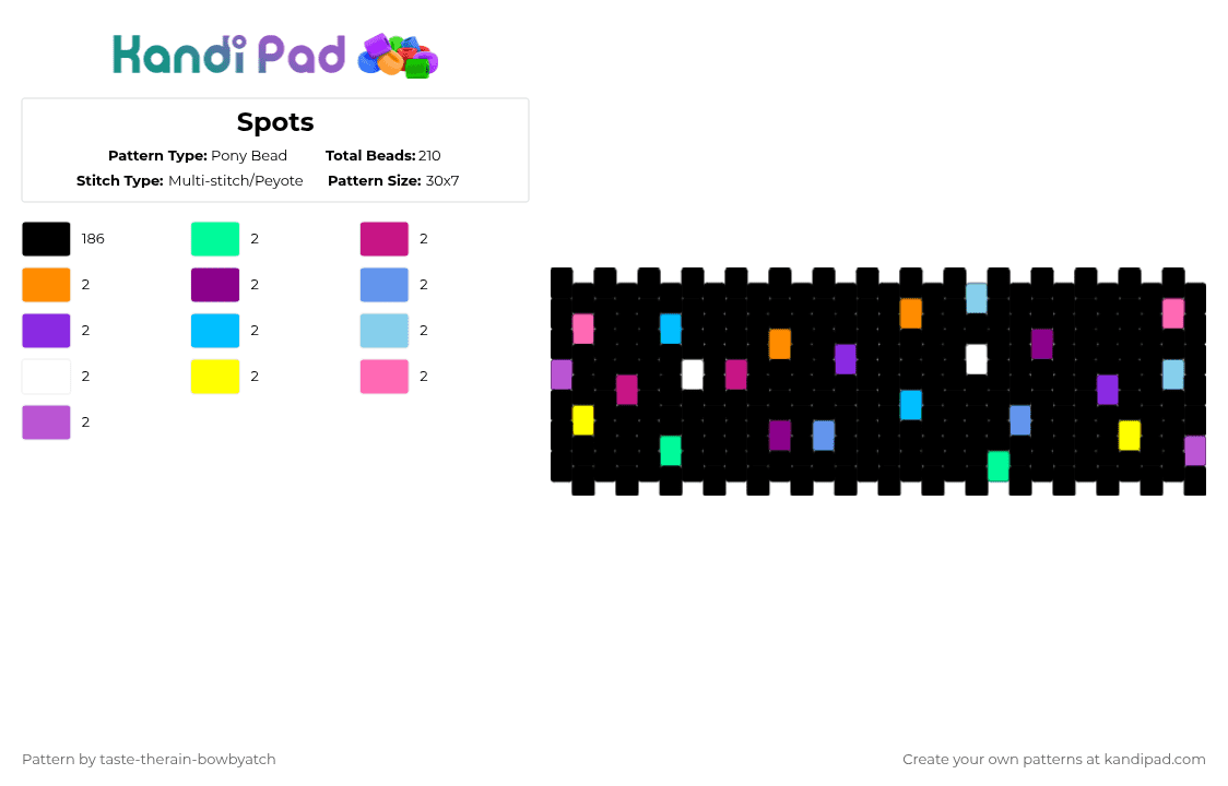 Spots - Pony Bead Pattern by taste-therain-bowbyatch on Kandi Pad - black,pink,light blue,cotdasymmetry