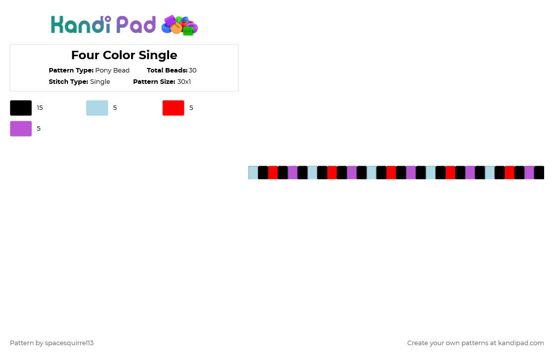 4 Color Bead Pattern Four Color Single Pony Bead Pattern - Kandi Pad | Kandi Patterns, Fuse ...