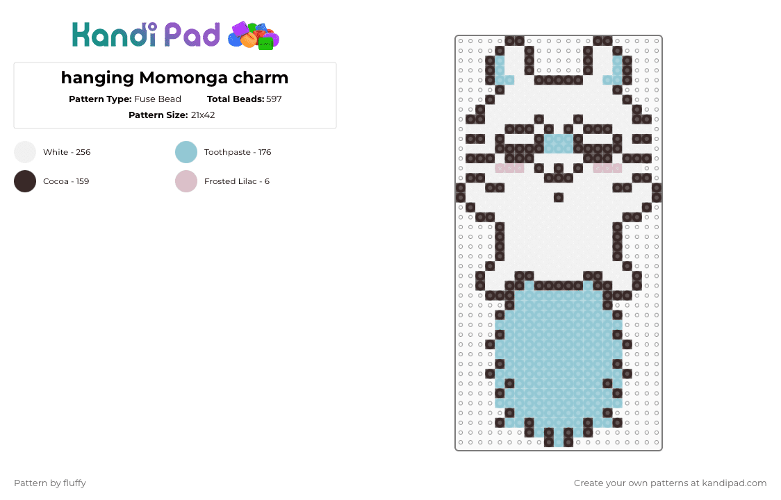 hanging Momonga charm - Fuse Bead Pattern by fluffy on Kandi Pad - brown,light blue,chiikawa,charm,momonga