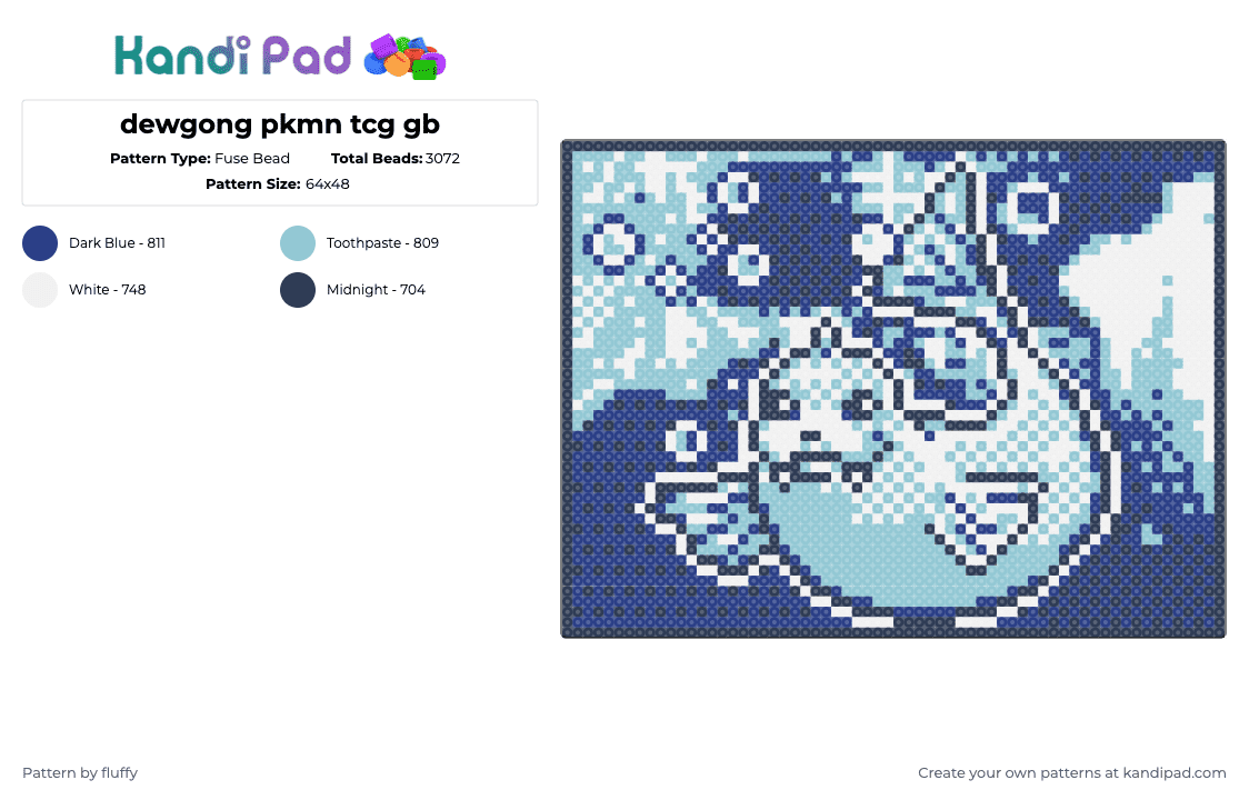 dewgong pkmn tcg gb - Fuse Bead Pattern by fluffy on Kandi Pad - light blue,blue