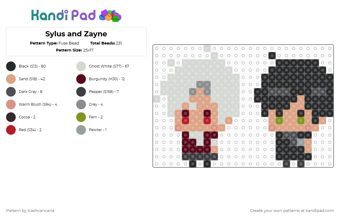 Sylus and Zayne - Fuse Bead Pattern by trashcancarla on Kandi Pad - white,beige