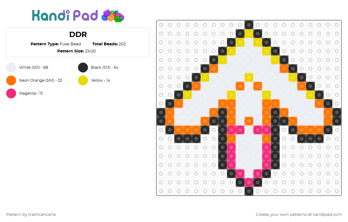 DDR - Fuse Bead Pattern by trashcancarla on Kandi Pad - dance dance revolution,video game,arrow,ddr,gaming,neon,white,orange