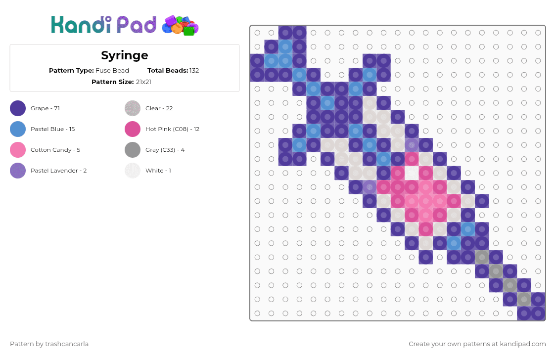 Syringe - Fuse Bead Pattern by trashcancarla on Kandi Pad - purple,beige