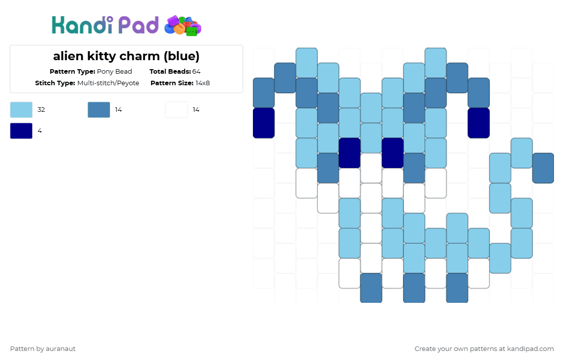 alien kitty charm (blue) - Pony Bead Pattern by auranaut on Kandi Pad - light blue,kitty,centipede,alien,cute,insect,silly,charm,blue
