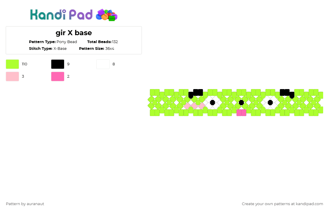 gir X base - Pony Bead Pattern by auranaut on Kandi Pad - green,gir,invader zim,scene,x base,cuff,cute,dog,zim