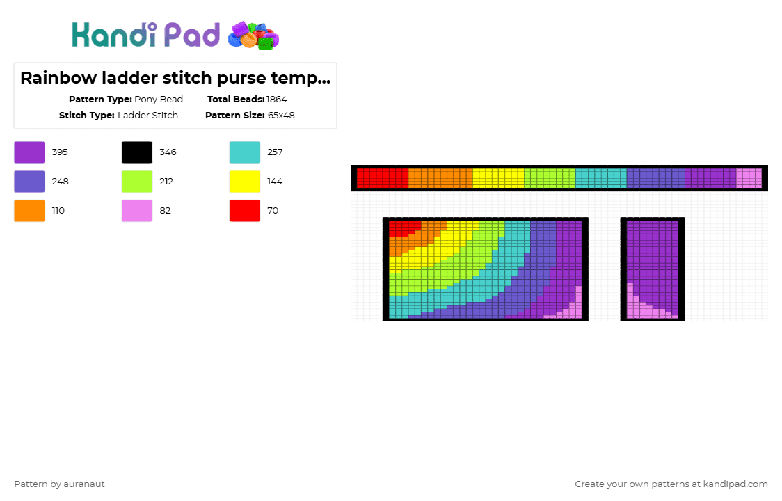 Rainbow ladder stitch purse template - Pony Bead Pattern by auranaut on Kandi Pad - green,light blue,blue,purple