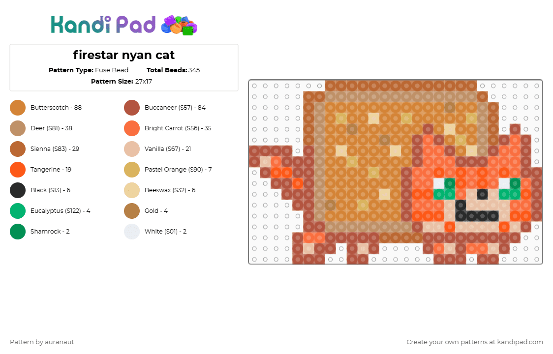 firestar nyan cat - Fuse Bead Pattern by auranaut on Kandi Pad - tan,red,orange,firestar,warrior cats,nyan cat,animal,pop tart,cat,thanksgiving,pumpkin