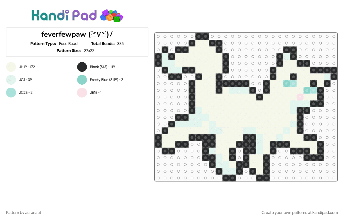 feverfewpaw (≧∇≦)ﾉ - Fuse Bead Pattern by auranaut on Kandi Pad - animal, cat, clan, clangen, pixel sprite, pixels, warrior cats, warriors, white