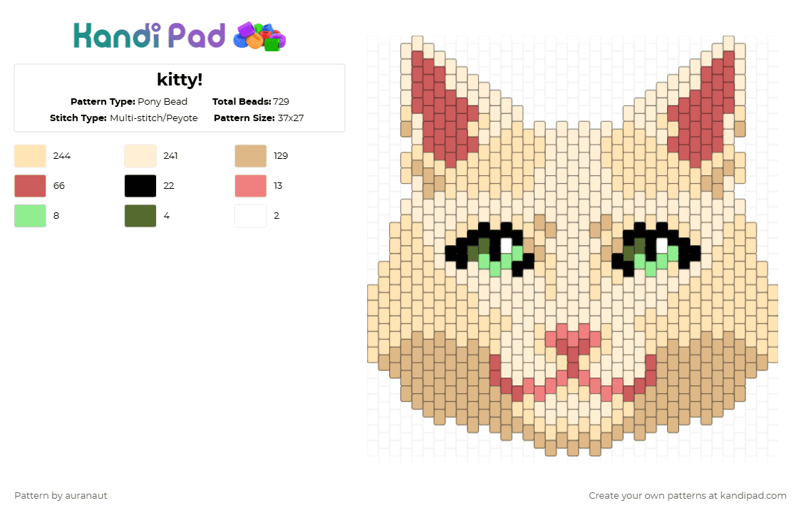 kitty! - Pony Bead Pattern by auranaut on Kandi Pad - beige,cat,cute,pets,remix,pony,pony bead