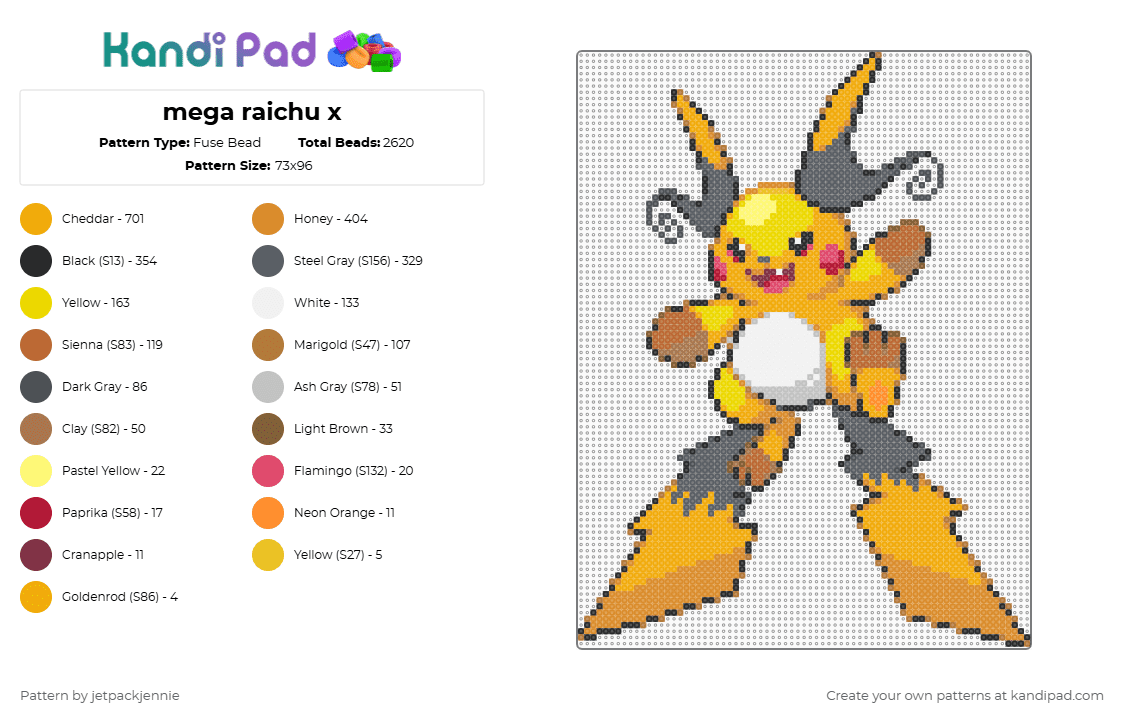 mega raichu x - Fuse Bead Pattern by deleted_user_387054 on Kandi Pad - tan,gray,orange