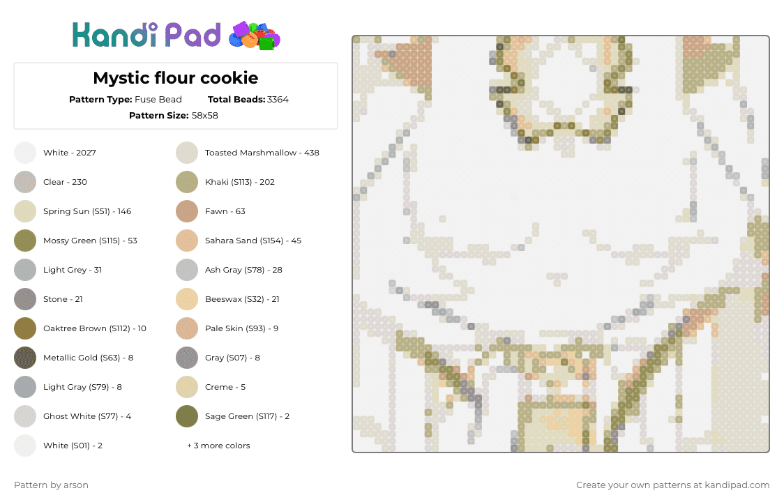 Mystic flour cookie - Fuse Bead Pattern by arson on Kandi Pad - white,beige