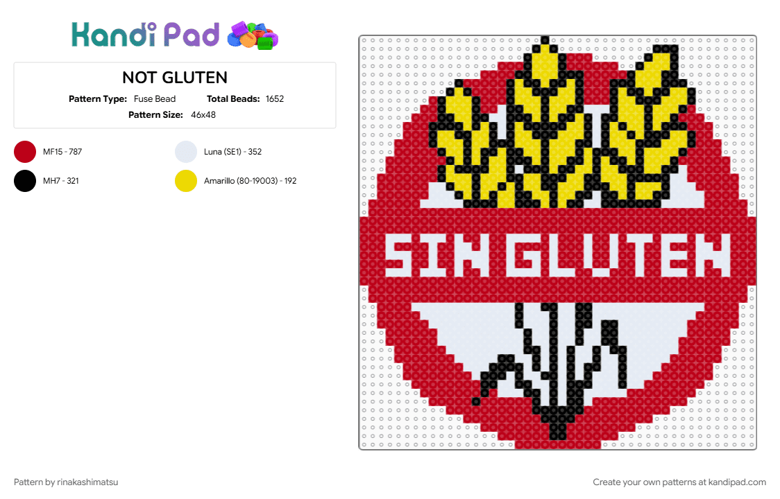 NOT GLUTEN - Fuse Bead Pattern by rinakashimatsu on Kandi Pad - red