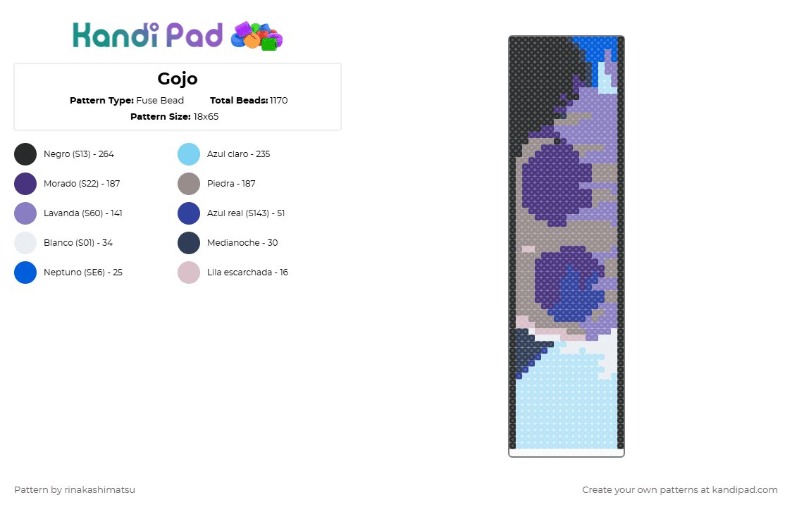 Gojo - Fuse Bead Pattern by rinakashimatsu on Kandi Pad - purple,pink,light blue,gray