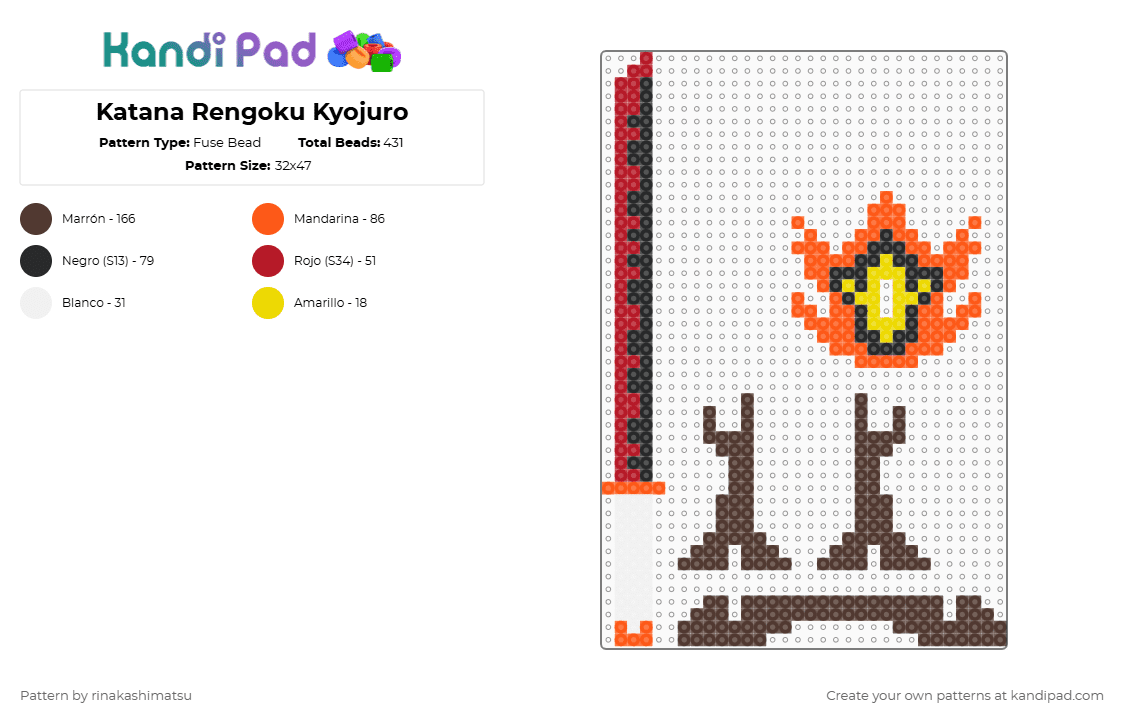 Katana Rengoku Kyojuro - Fuse Bead Pattern by rinakashimatsu on Kandi Pad - orange,brown
