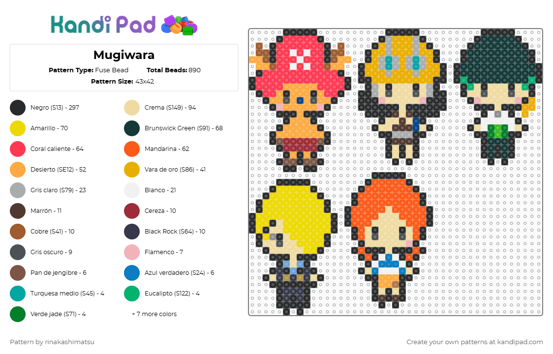 Mugiwara - Fuse Bead Pattern by rinakashimatsu on Kandi Pad - black,beige,red,orange,yellow,colorful