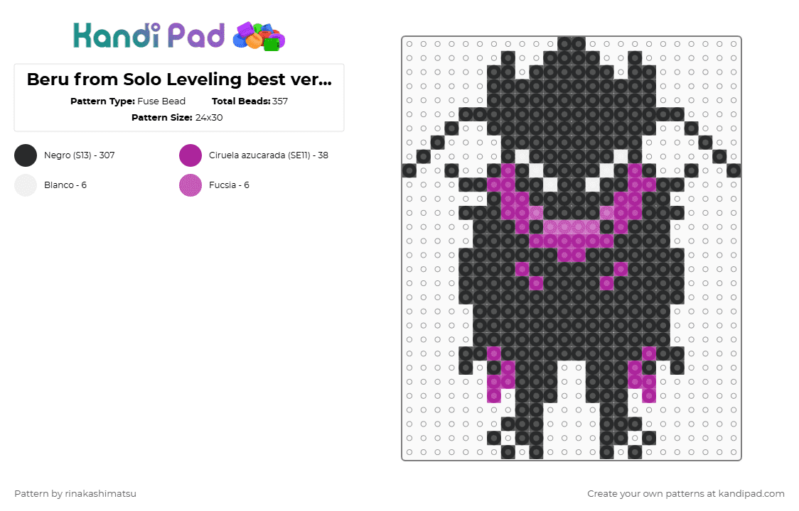 Beru from Solo Leveling best version - Fuse Bead Pattern by rinakashimatsu on Kandi Pad - black,pink