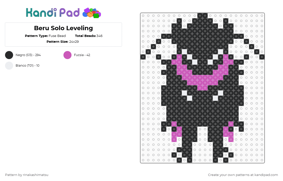 Beru Solo Leveling - Fuse Bead Pattern by rinakashimatsu on Kandi Pad - black,pink