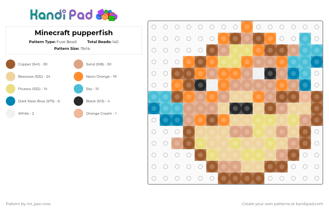 Minecraft pupperfish - Fuse Bead Pattern by mr_pan-cow on Kandi Pad - tan,beige,minecraft fans