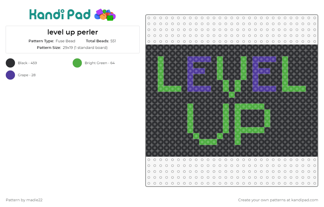 level up perler - Fuse Bead Pattern by madie22 on Kandi Pad - video games