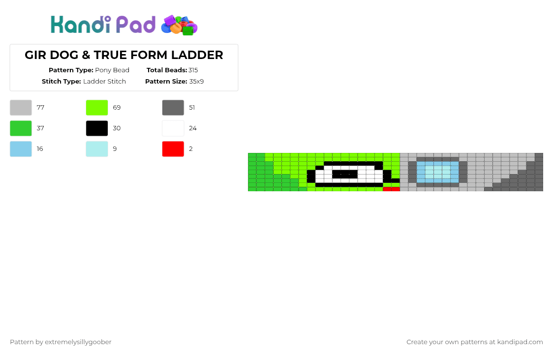 GIR DOG & TRUE FORM LADDER - Pony Bead Pattern by extremelysillygoober on Kandi Pad - green,gray,beige,invaderzim,silly,dog,robot,gir,fyp,kandi,idk
